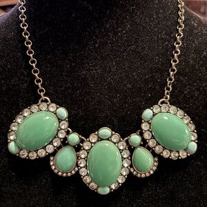 JCrew Mint Green Cabochon and White Crystals Necklace